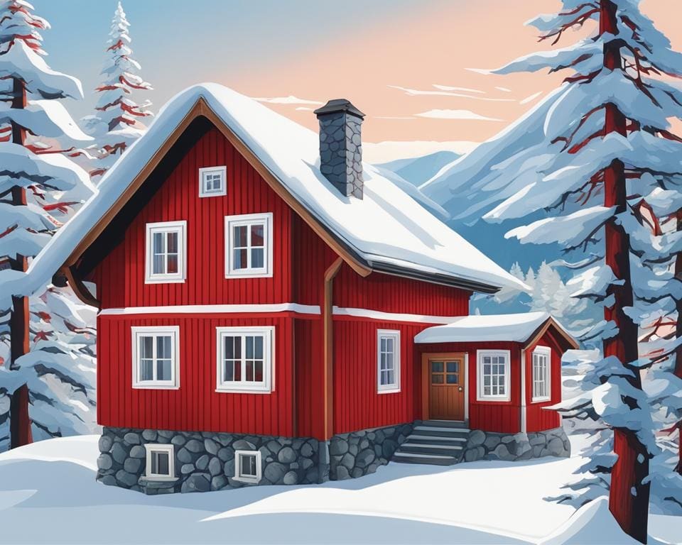 traditionele Noorse huis in rode kleur