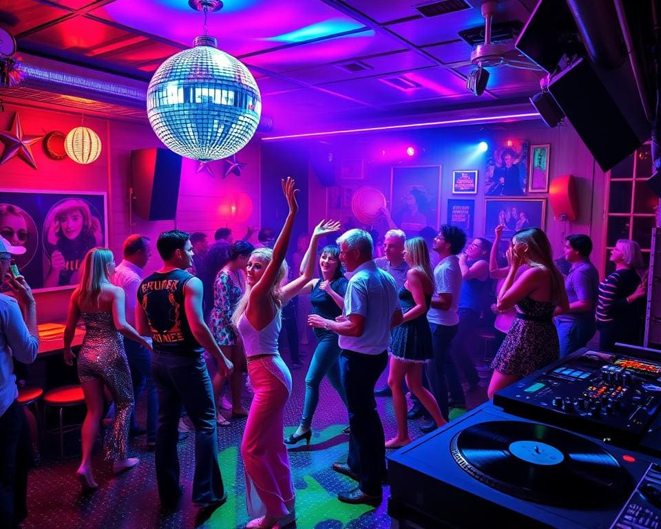 Discotheekfeest met een retro thema en dansbare hits